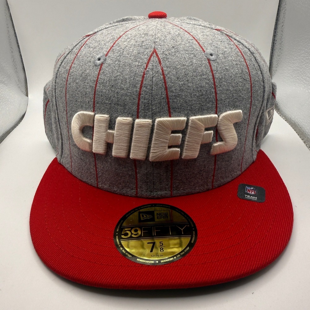 New Era 59FIFTY Kansas City Chiefs Fitted Hat 7 5/8 Heather Pinstripe Gray Red